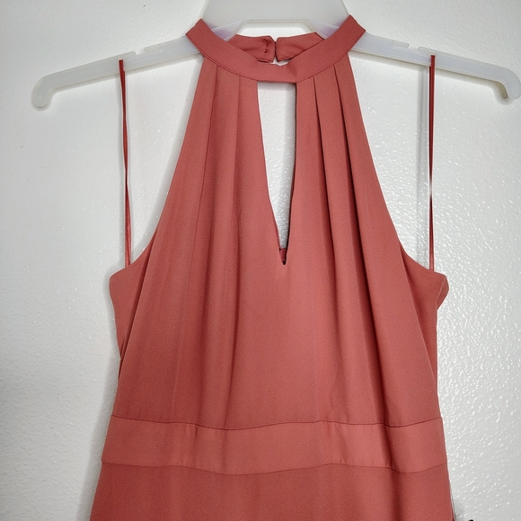 Express Coral Halter Fit&Flare Sleeveless Pleated Keyhole Neck Dress Sz 2 NWT - Picture 4 of 11